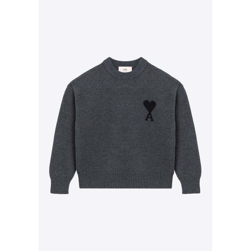 Ami De Coeur Intarsia Wool Sweater Gray mrtwstd_M