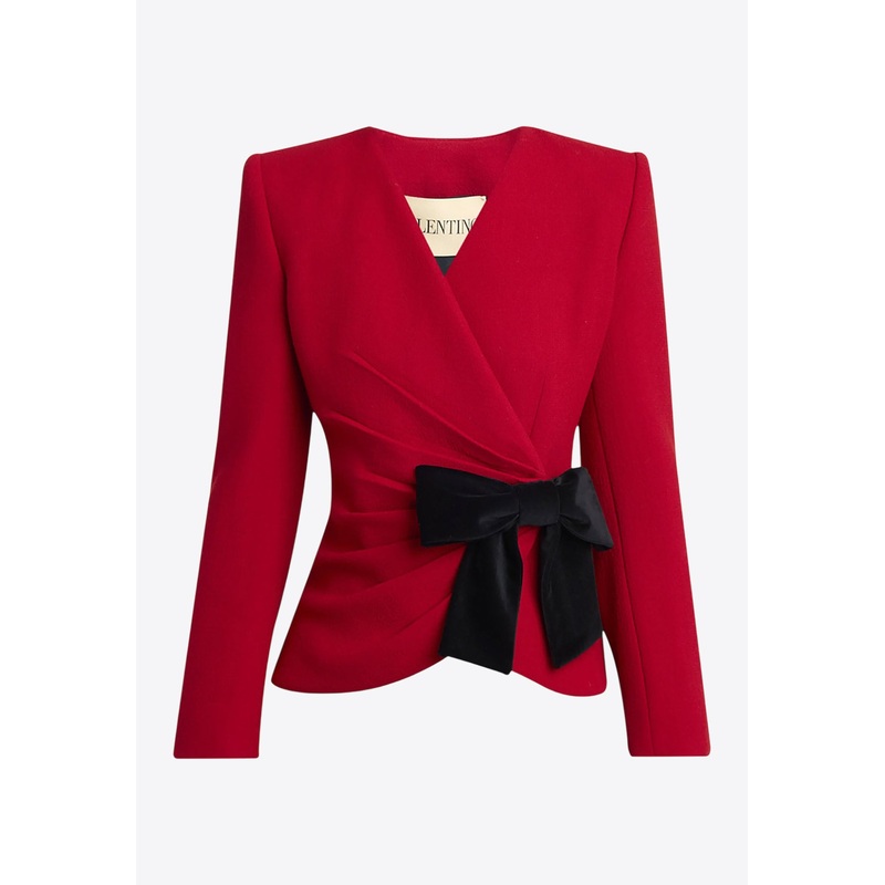 Bow-Embellished Crepe Jacket Red wrtwit_IT 40