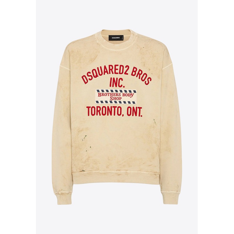 Brothers Body Shop Patch Distressed Sweatshirt Beige mrtwstd_S