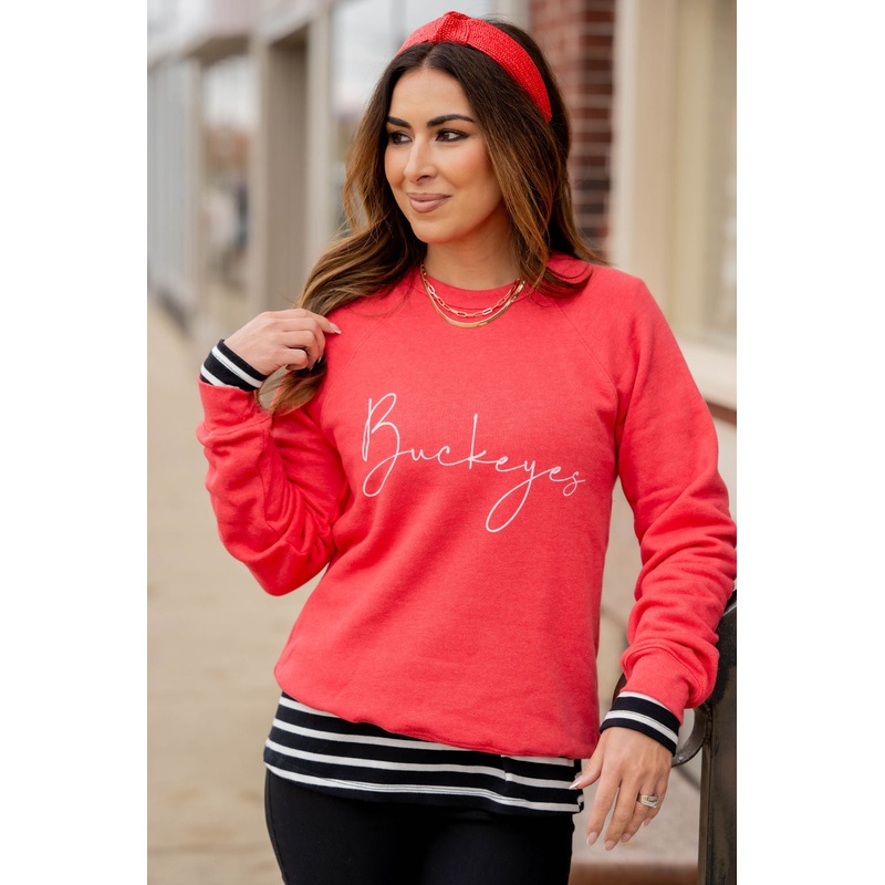 Cursive Buckeyes Graphic Crewneck Red S