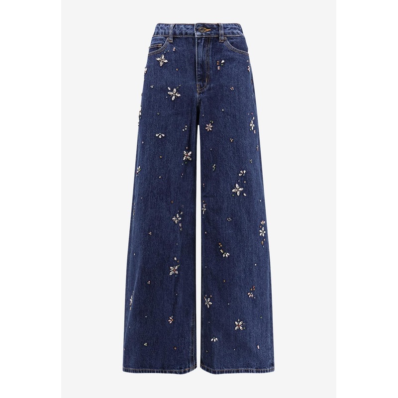 Embellished Wide-Leg Jeans Blue wrtwbottoms_24