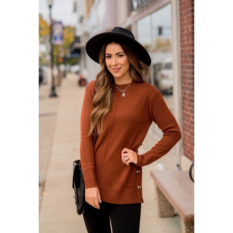Four Side Button Mid Seam Sweater S Blue