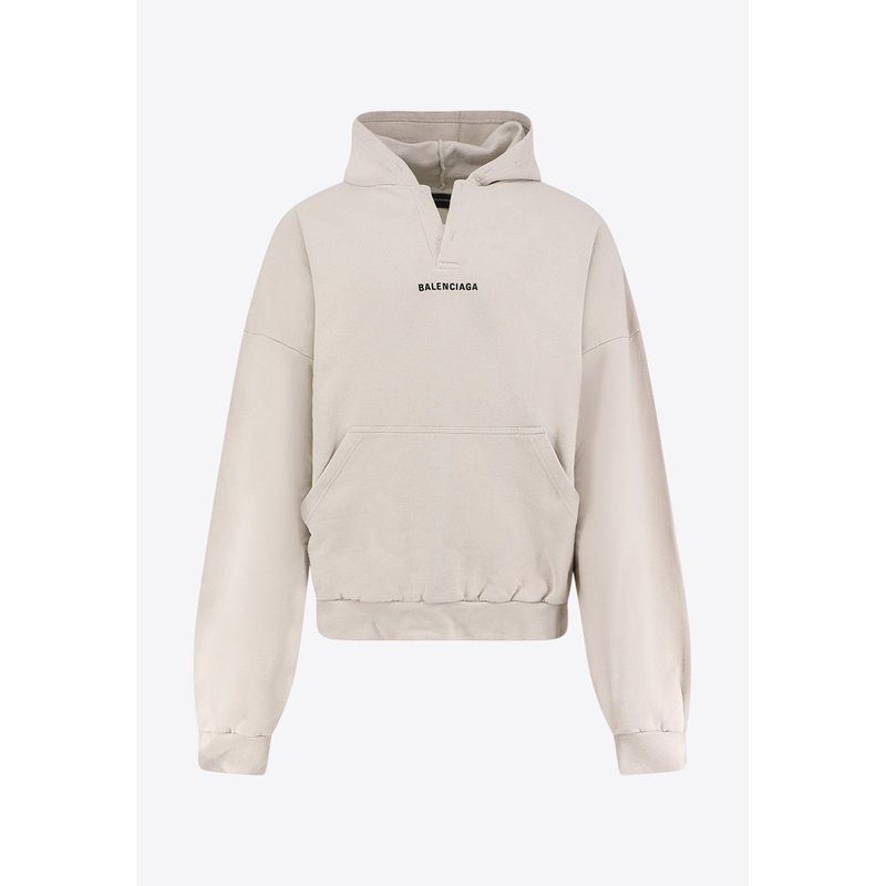 Logo Print Faded Hooded Sweatshirt Beige mrtwstd_S