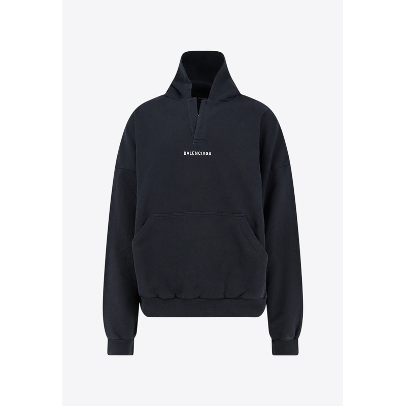Logo Print Faded Hooded Sweatshirt Black mrtwstd_XS