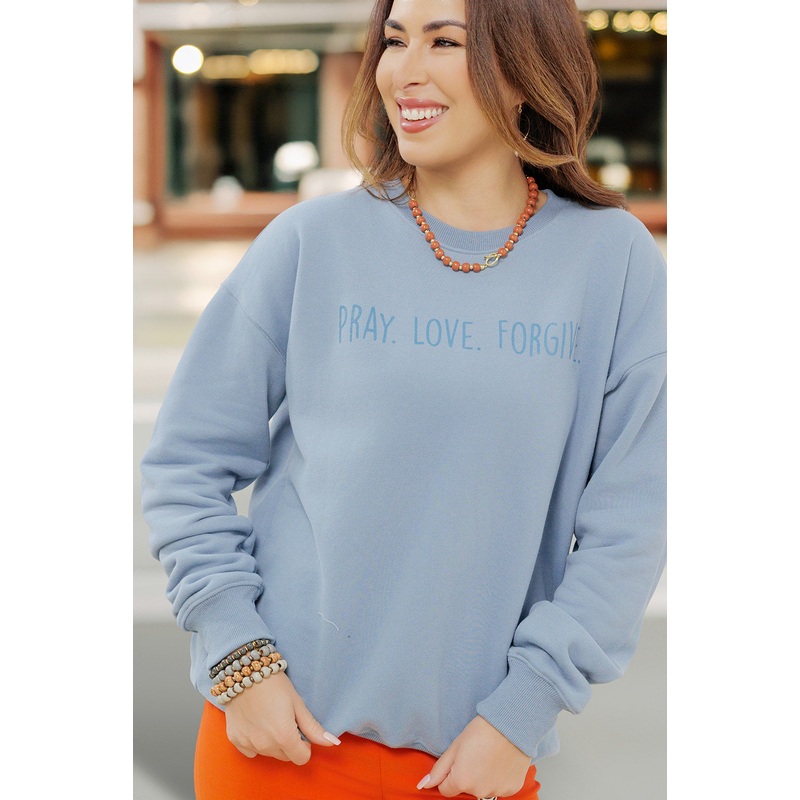 Pray Love Forgive Graphic Crewneck Powder Blue S