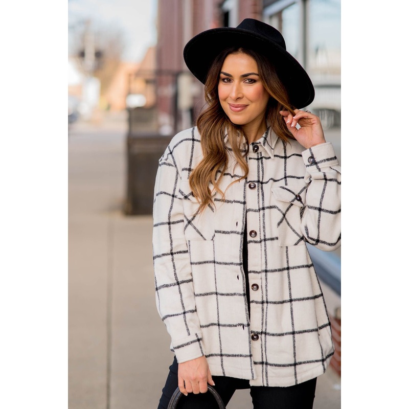 Pumpkin Picking Plaid Shacket S Ivory