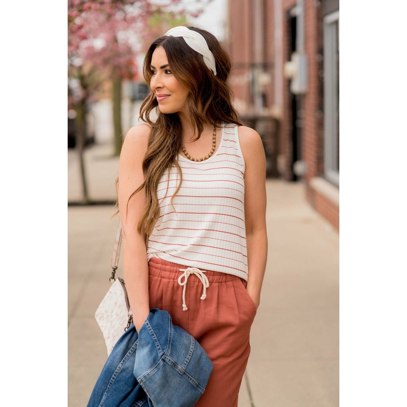 Ribbed Mixed Stripes Tank Rust S