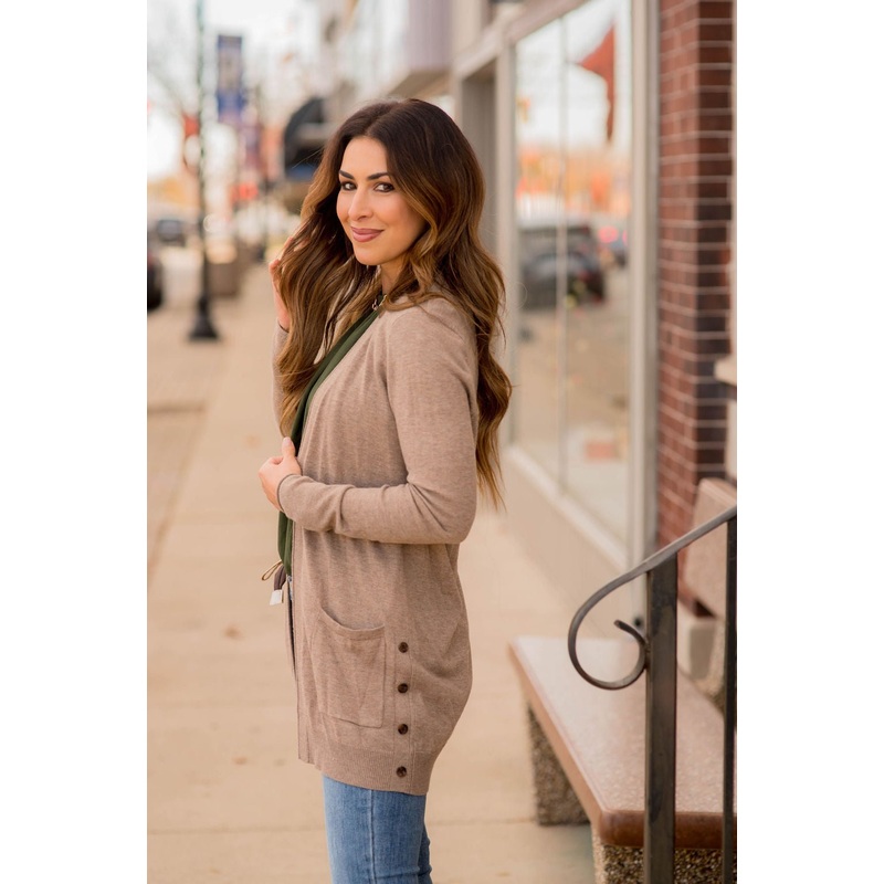 Side Button Pocket Cardigan Burgundy S