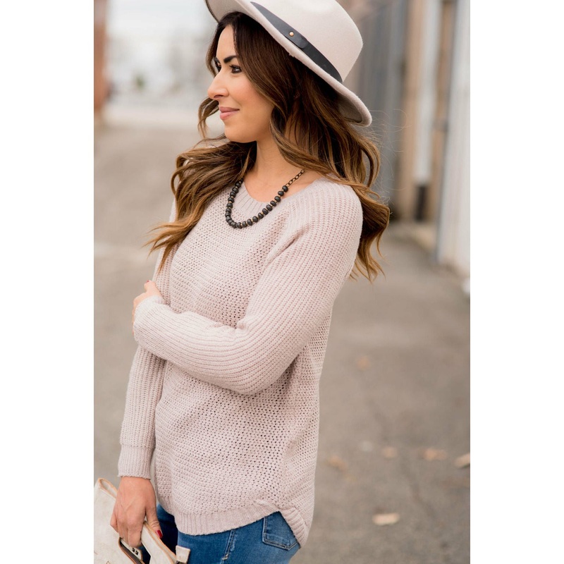 Side Slit Knit Sweater S Camel