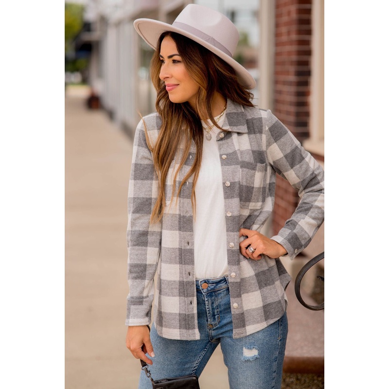 So Soft Buffalo Plaid Shacket S Grey