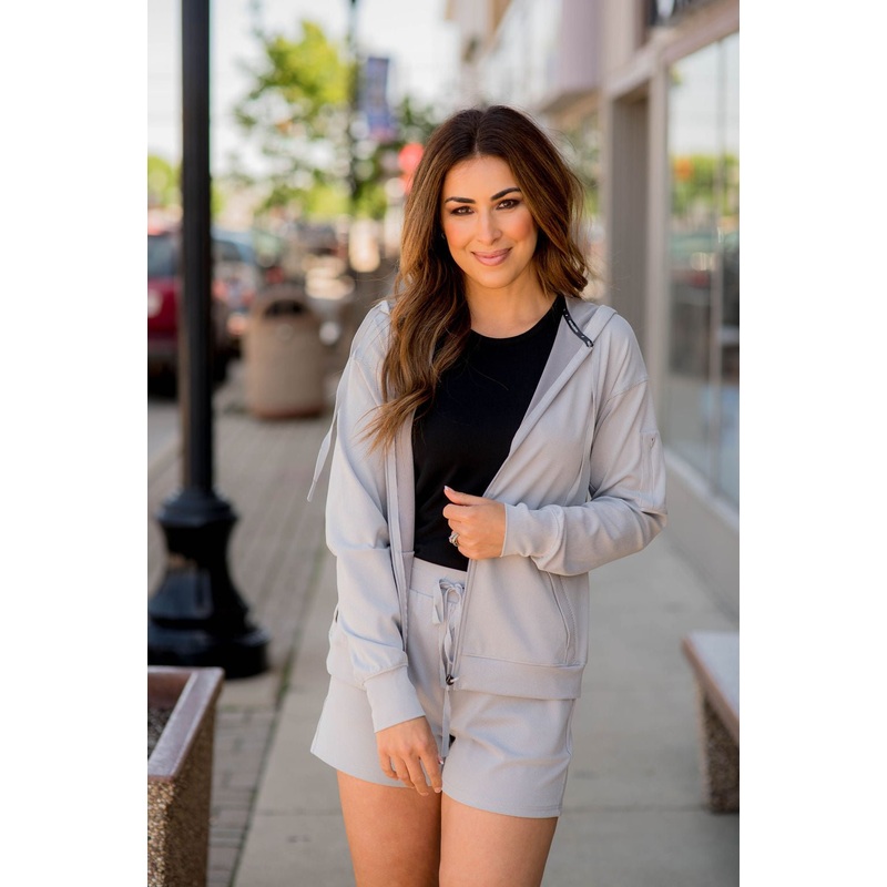 Subtle Ribbed Zip Up Jacket Light Grey S