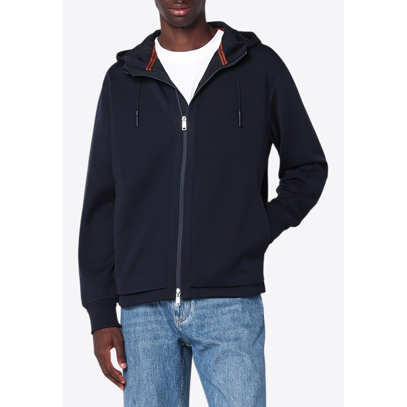 Zip-Up Hooded Sweatshirt in Wool-Blend Navy mrtwstd_M