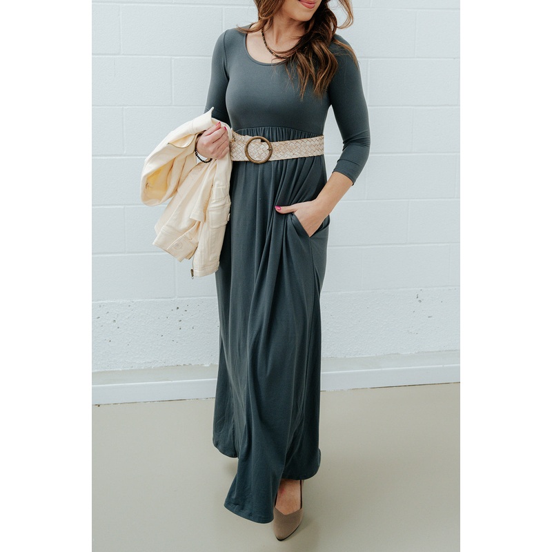 3/4 Sleeve Maxi Dress Charcoal S