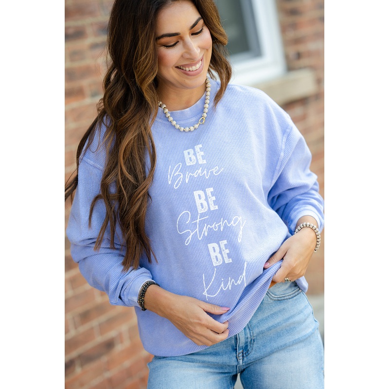 Be Brave Ribbed Graphic Crewneck Lavender S