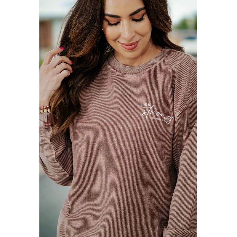 Be Pretty Ribbed Graphic Crewneck Charcoal XS