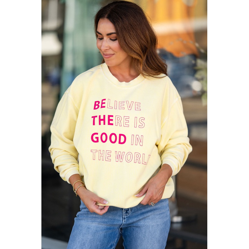 Be The Good Ribbed Graphic Crewneck Yellow S