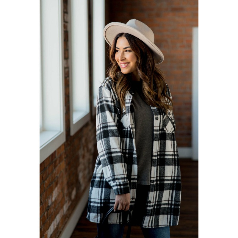 Black and White Plaid Tunic Shacket S