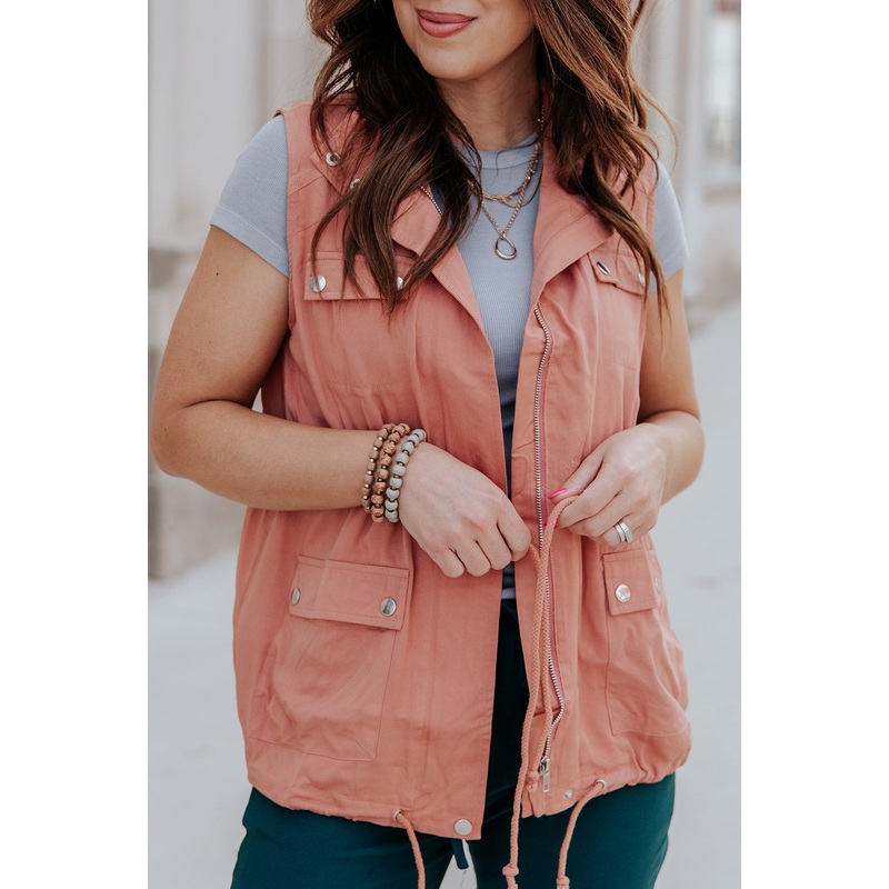 Cinched Waist Utility Vest Dusty Rose S