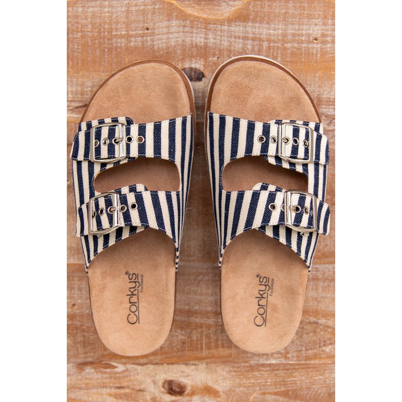 Corky’s Dash Navy Natural Stripe Sandals Navy 6