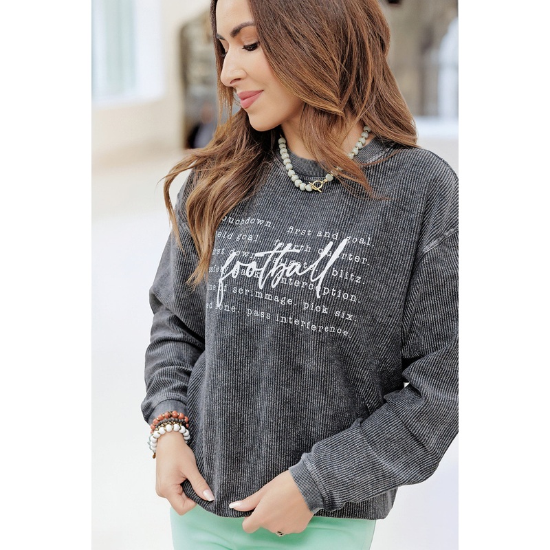 Football Things Ribbed Graphic Crewneck Black XS