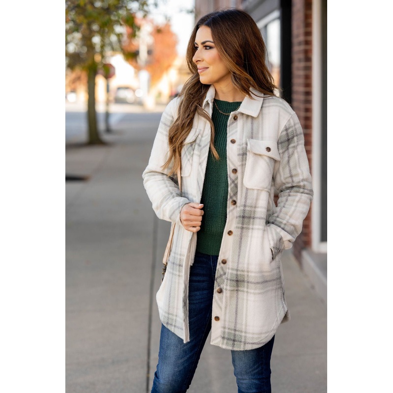 Grace Plaid Tunic Shacket Sage S