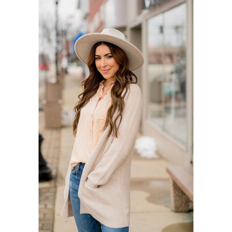 Heavy Waffle Knit Cardigan Cognac S
