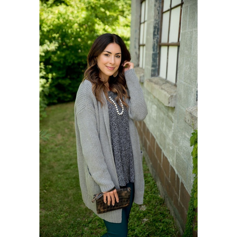 Knit Tunic Pocket Cardigan S Grey