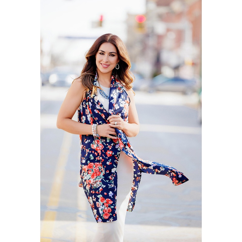 Navy Floral Kimono Vest S