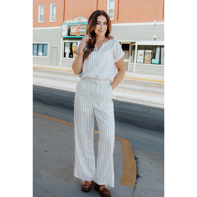 Vertical Dashed Stripes V Blouse Black S
