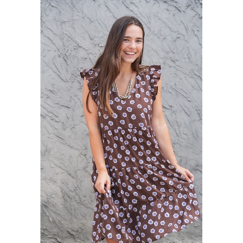 Whimsical Floral Tiered Dress Green S