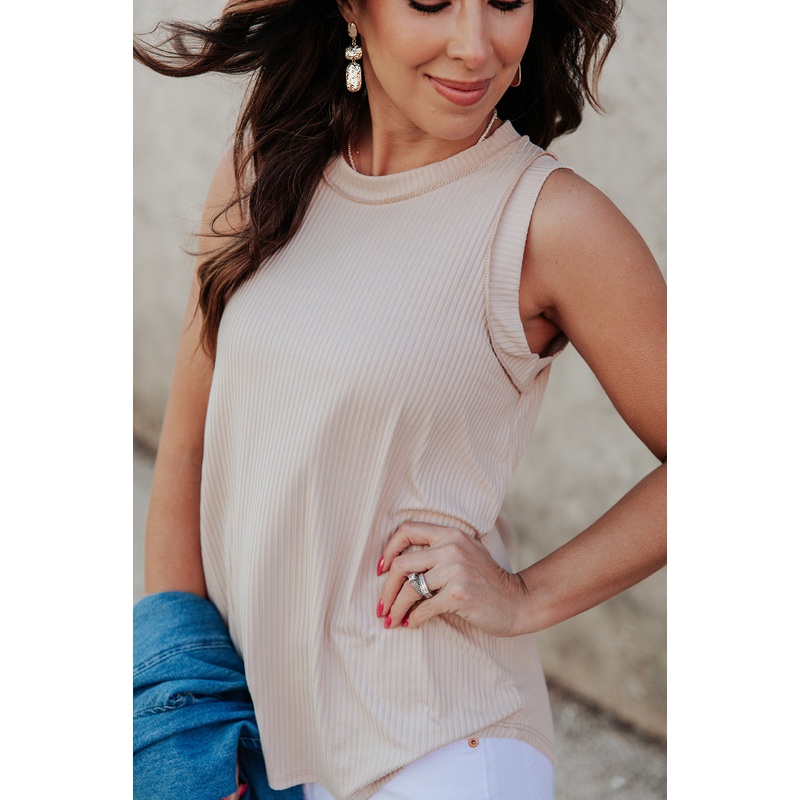 Wide Ribbed Raw Seam Tank Mocha S