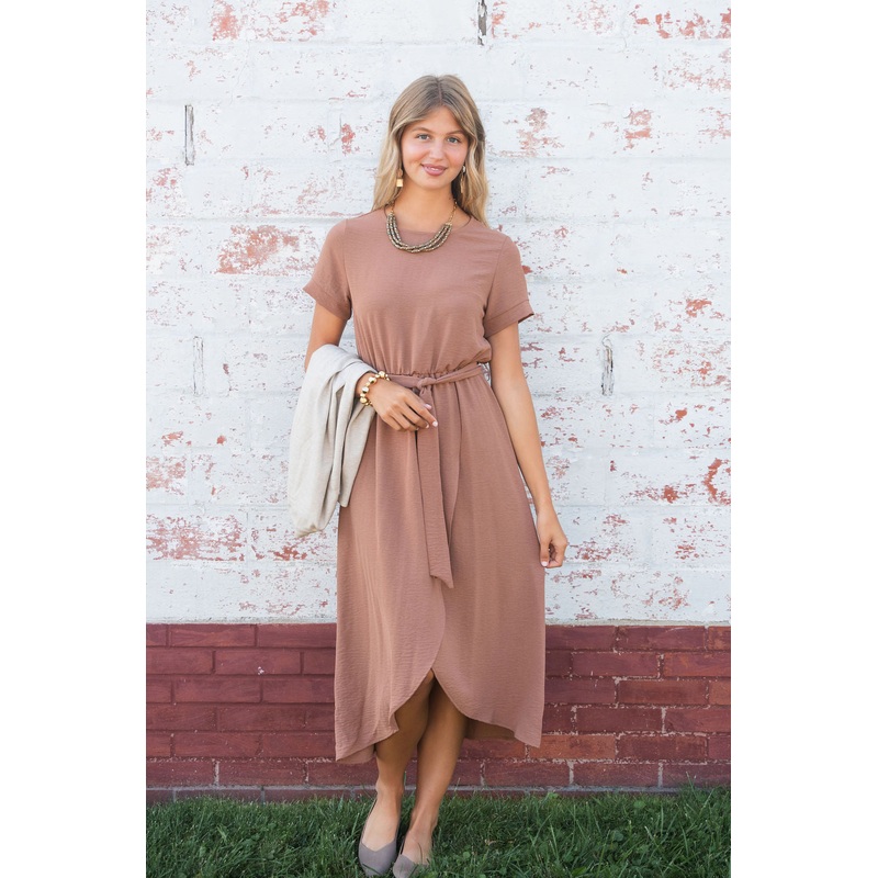 Wrap Bottom Tie Waist Midi Dress Black S