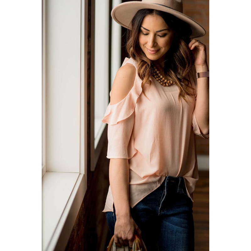 Blush Ruffle Cold Shoulder Blouse S Blush