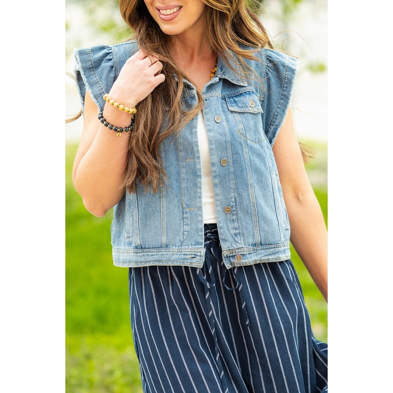 Flutter Trim Denim Vest Dark Wash S