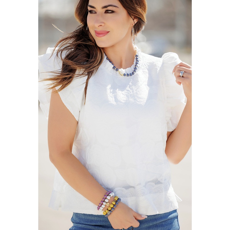 Rose Overlay Double Flutter Blouse White S