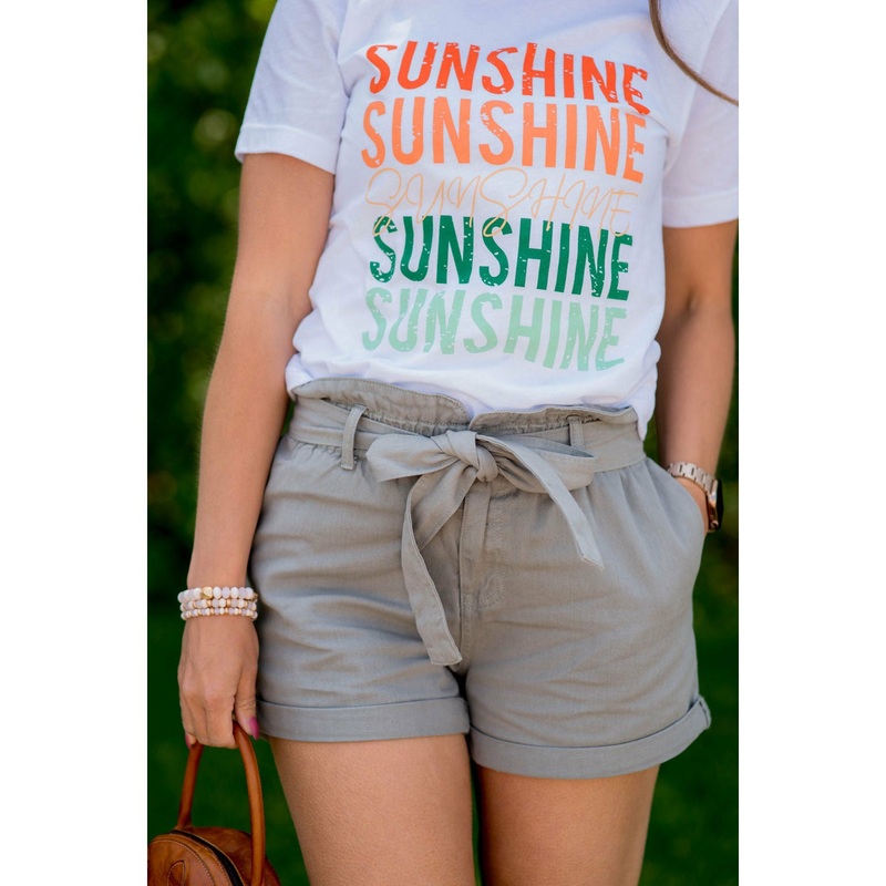 Tie Waist Cuffed Shorts Grey S