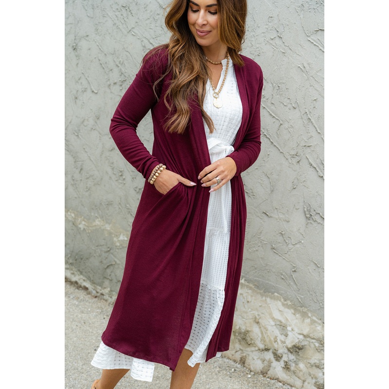Two Pocket Tunic Cardigan Burgundy S