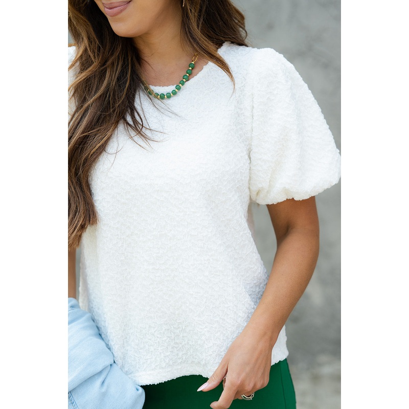 Uniquely Textured Puff Sleeve Blouse Pink S