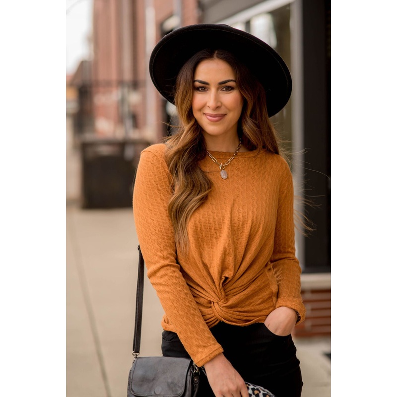 Vertical Textured Knot Front Tee Charcoal S
