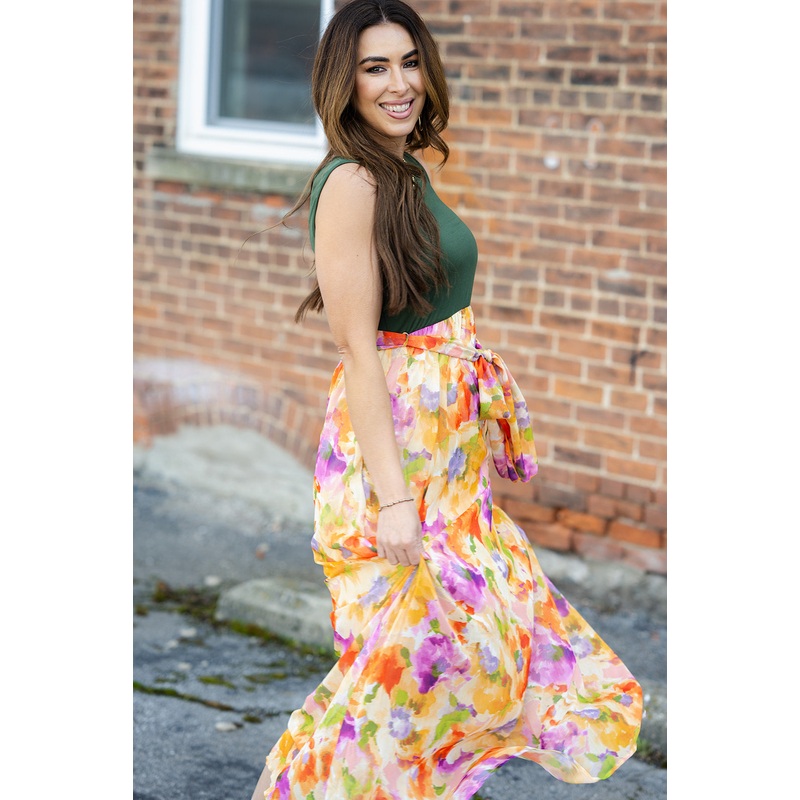 Watercolor Floral Bottom Maxi Dress Blue S