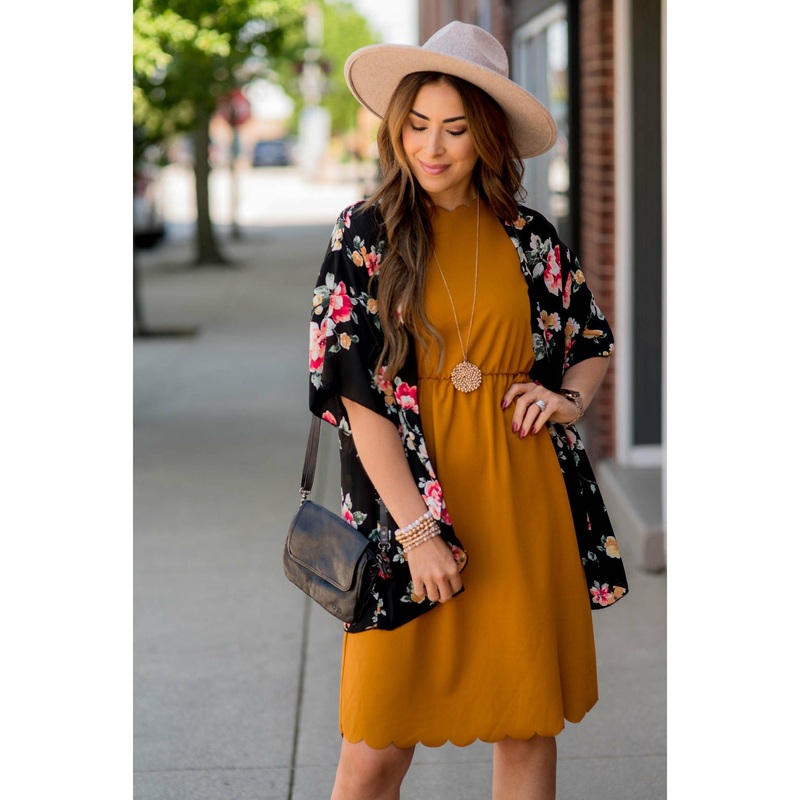 Black Floral Lightweight Kimono S