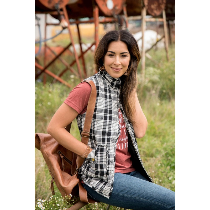Black Plaid Quilted Vest S