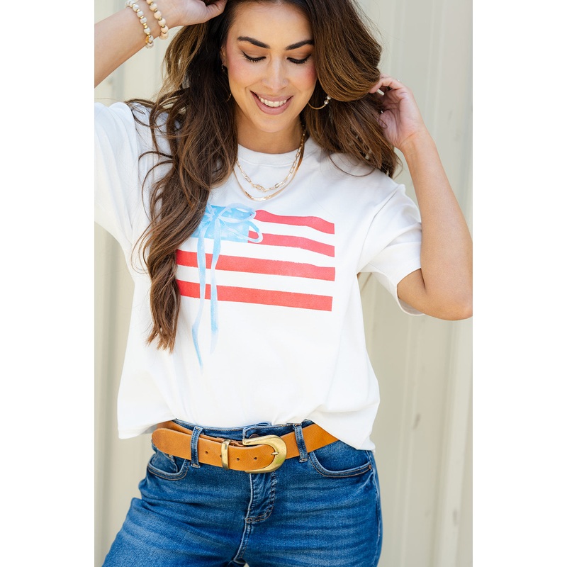 Bows & Stripes Graphic Tee White S