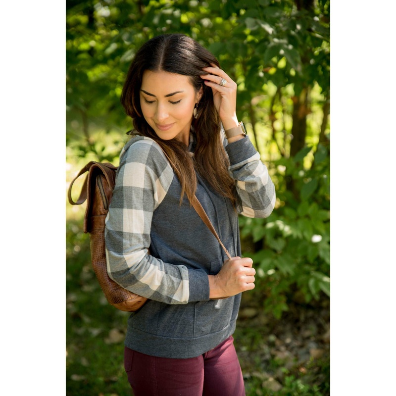 Buffalo Plaid Baseball Hoodie S Grey