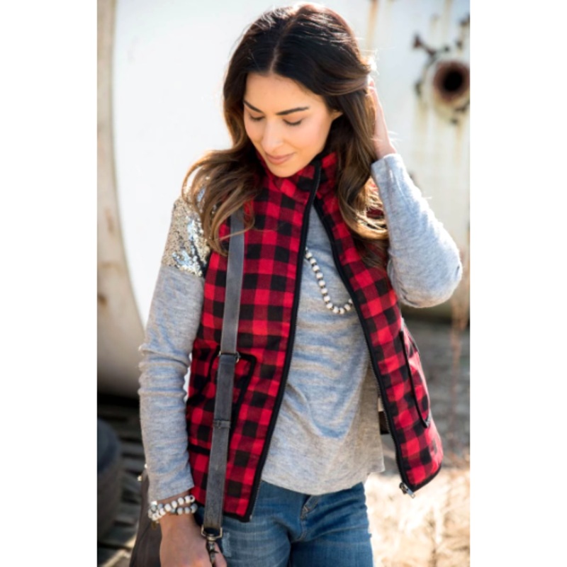 Buffalo Plaid Vest L Red