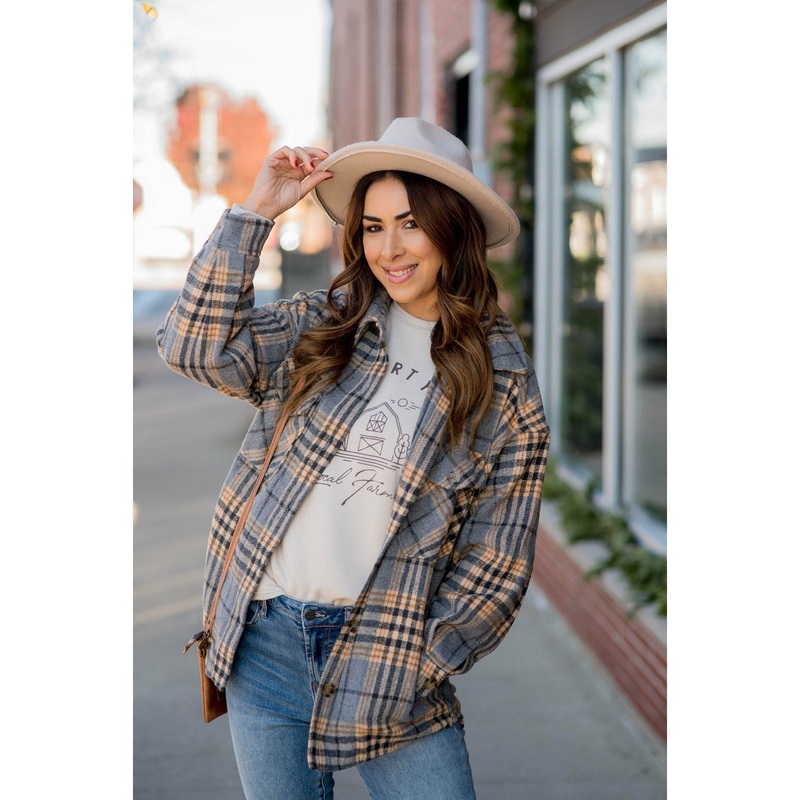 Fanciful & Free Plaid Shacket S/M Charcoal