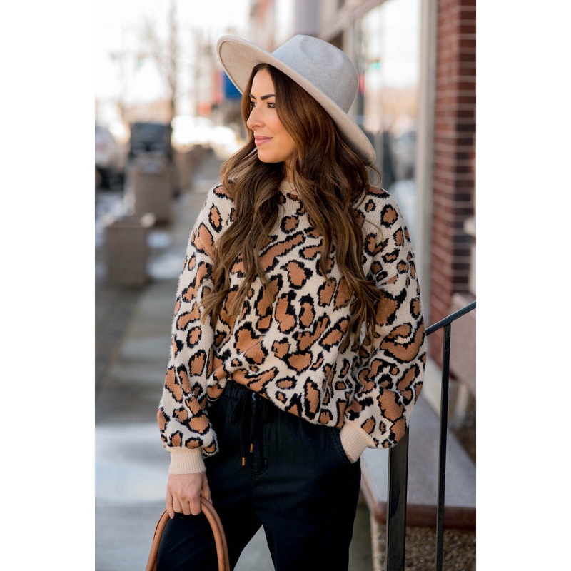 Large Leopard Print Knit Sweater S