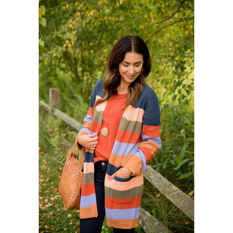 Multi Color Blocked Cardigan White S