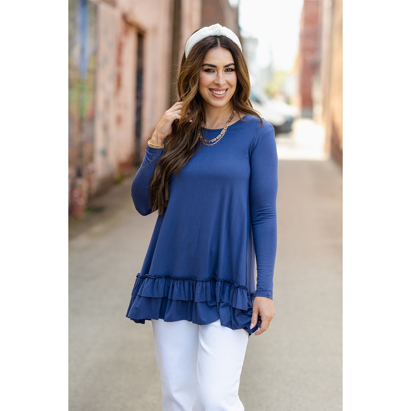 Ruffle Bottom Tunic Tee Navy S