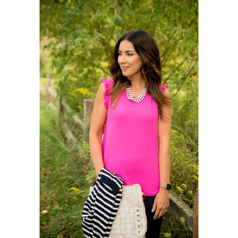Ruffle Trim Tank Hot Pink S